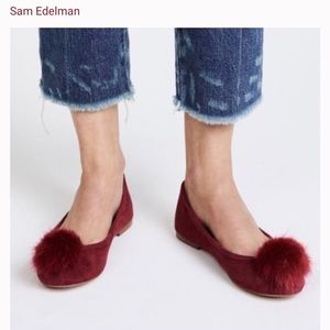 Red Sam Edelman Suede Pom Pom Flats